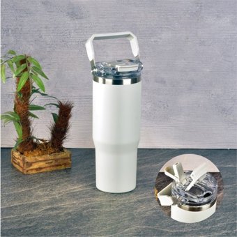 H2O Paslanmaz Çelik 900 ml Pipetli Outdoor Bardak Termos Beyaz