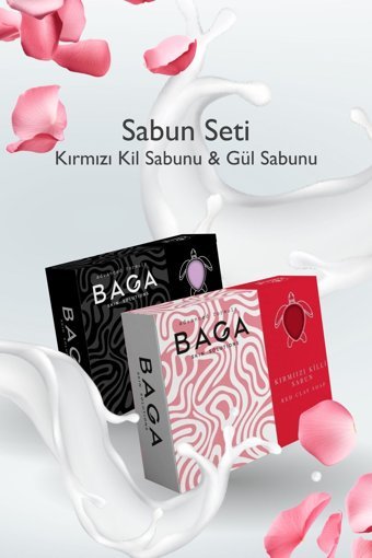 Baga Kırmızı Kil Katı Sabun 125 gr + Baga Gül Katı Sabun 125 gr