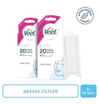 Veet Pure Tüm Ciltler Hipoalerjenik 2x20 Adet Yüz Ağda Bandı