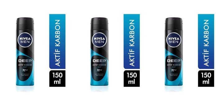 Nivea Deep Aktif Karbon Ter Önleyici Antiperspirant Sprey Erkek Deodorant 3x150 ml