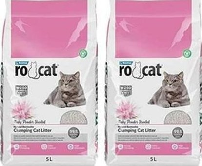 Rocat Bebek Pudrası Kokulu Topaklanan İnce Taneli Kedi Kumu 2x5 lt