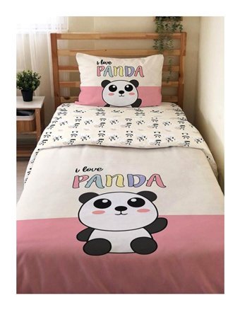 Evmila Çift Taraflı 160x220 cm Panda Tek Kişilik Nevresim Takımı Çok Renkli