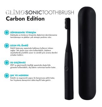 Glimo Sonic Tootbrush Carbon Edition Kapaklı Yumuşak Şarjlı Diş Fırçası Siyah