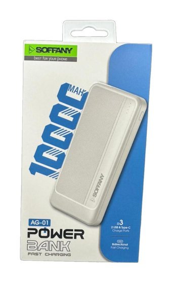 Soffany AG-01 10000 mAh Hızlı Şarj USB Type C Çoklu Bağlantı Kablosuz Powerbank Beyaz