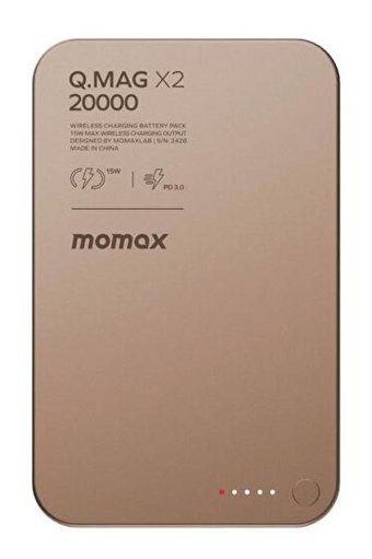 Momax Q Mag X2 20000 mAh Hızlı Şarj Mıknatıslı Işıklı USB Type C Çoklu Bağlantı Kablosuz Powerbank Bej