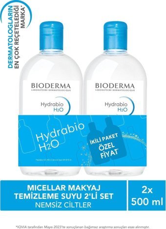 Bioderma Hydrabio H2O Micellar Tüm Ciltler Makyaj Temizleme Suyu 2x500 ml