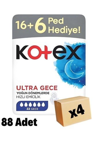 Kotex Ultra Dev Eko Gece Organik Antialerjik Orta 22'li Hijyenik Ped 4 Adet