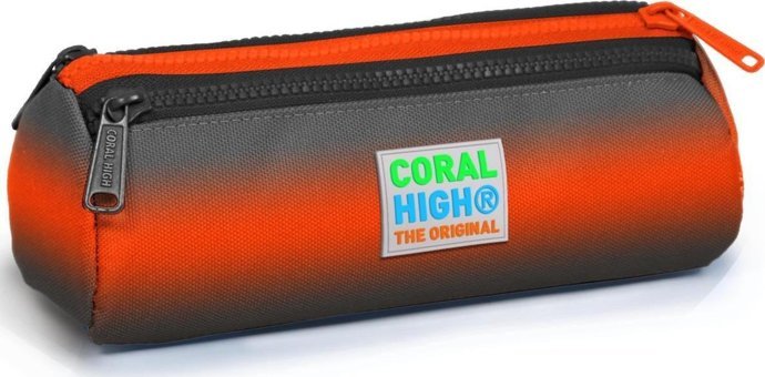 Coral High 22048 Turuncu-Gri Baskılı Kumaş Bölmeli Katlanabilir 3 Gözlü Renk Geçişli Yuvarlak Cüzdan Kalemlik