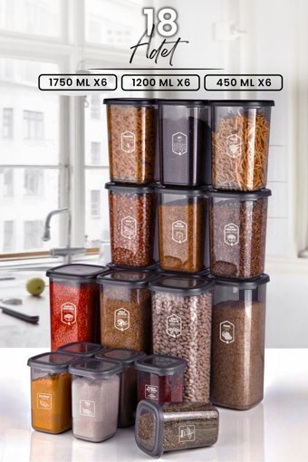 Kitchen Life Modernity 18'li Dikdörtgen Plastik Saklama Kabı 6x1.75 lt-6x1.2 lt-6x450 ml