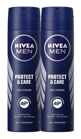 Nivea Protect & Care Pudralı Ter Önleyici Antiperspirant Sprey Erkek Deodorant 2x150 ml