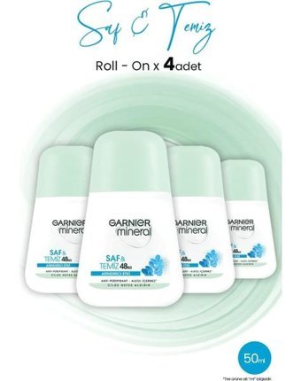 Garnier Mineral Saf & Temiz Pudrasız Ter Önleyici Antiperspirant Roll-On Kadın Deodorant 4x150 ml