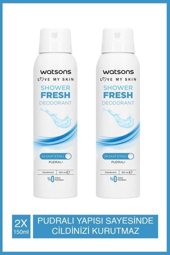 Watsons Shower Fresh Pudralı Ter Önleyici Sprey Kadın Deodorant 2x150 ml