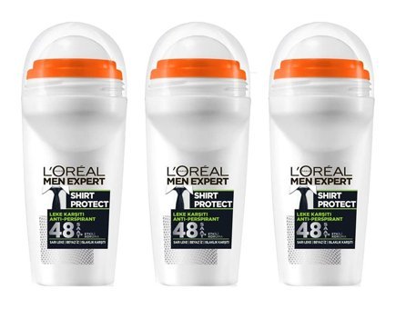 L'Oreal Paris Expert Shirt Protect Pudrasız Ter Önleyici Antiperspirant Roll-On Erkek Deodorant 3x50 ml