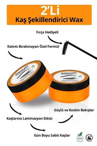 Mixup Şeffaf Suya Dayanıklı Doğal Wax Kaş Sabitleyici 2 x 50 ml