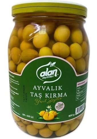 Alan Ayvalık Taş Kırma Tuzlu Yeşil Zeytin Kavanoz 900 gr