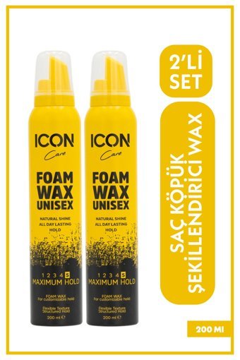 Icon Care Foam Wax Unisex Normal Saçlar İçin Hacim Veren Şekillendirici Saç Köpüğü 2x200 ml