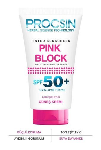 Procsin Pink Block Renkli 50 Faktör Tüm Ciltler İçin Ton Eşitleyici Aydınlatıcı Yağsız Yüz Güneş Kremi 50 ml