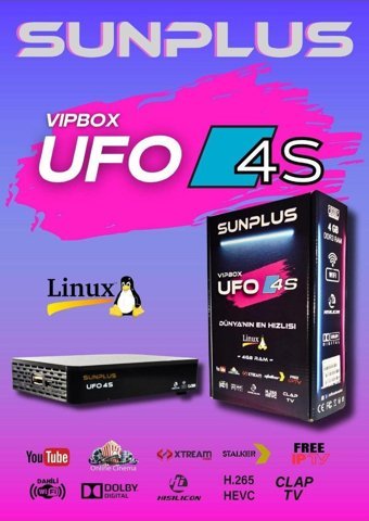 Sunplus Vıpbox Ufo 4S 4 GB Dahili İnternetli Mini Çanaklı Full HD Uydu Alıcısı