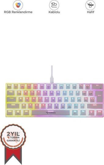 Torima TK-04 Türkçe Q RGB 61 Tuşlu Kablolu Beyaz Mekanik Klavye