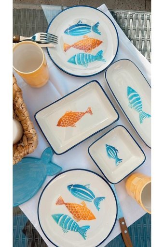 M'Art Home Fish Kaş 5 Parça 2 Kişilik Çok Renkli Desenli Seramik Kahvaltı Takımı