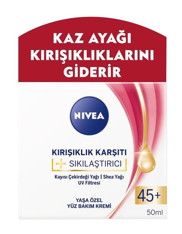 Nivea Güneş Koruyuculu 45+ Nemlendirici Tüm Ciltler Anti-Aging, Kırışıklık Giderici Yüz 50 ml