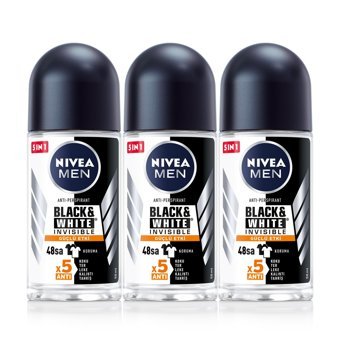 Nivea Black&White Invisible Güçlü Etki Pudrasız Ter Önleyici Antiperspirant Roll-On Erkek Deodorant 3x50 ml