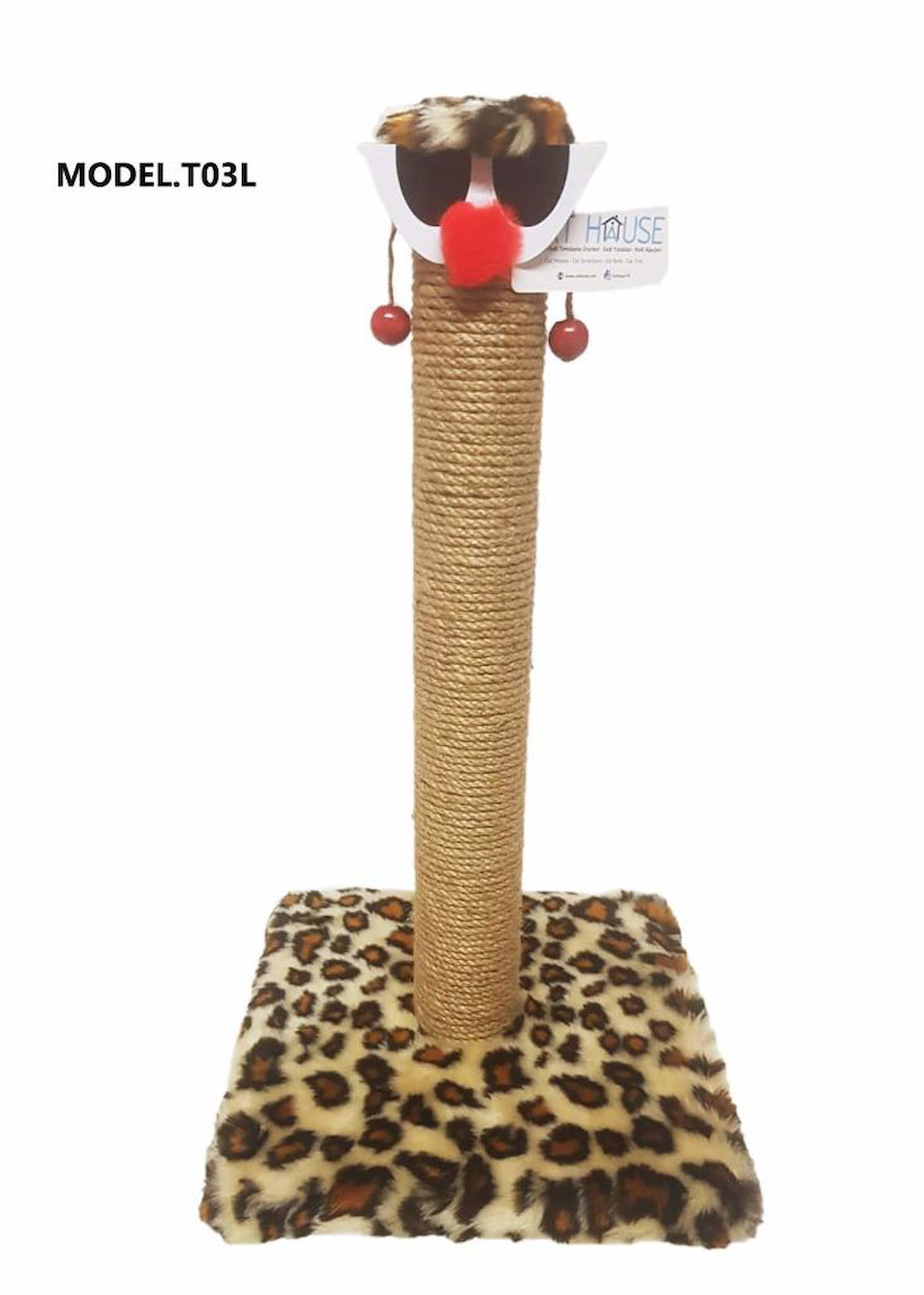 Cat Hause T03 Oturaklı Oyuncaklı 54 cm Kedi Tırmalama Tahtası Leopar