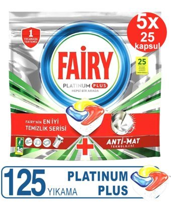 Fairy Platinum Plus Anti Mat Teknolojisi Limon Kapsül Bulaşık Makinesi Deterjanı 160 Adet