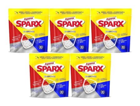 Asperox Sparx Diamond Karbonat-Limon-Sirke Kapsül Bulaşık Makinesi Deterjanı 5x30 Adet