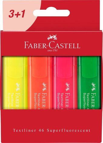 Faber-Castell Textliner 46 Superfluorescent 4'lü Pastel Çok Renkli Fosforlu Kalem Seti