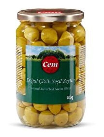 Cem Tuzlu Salamura Çizik Yeşil Zeytin Kavanoz 400 gr