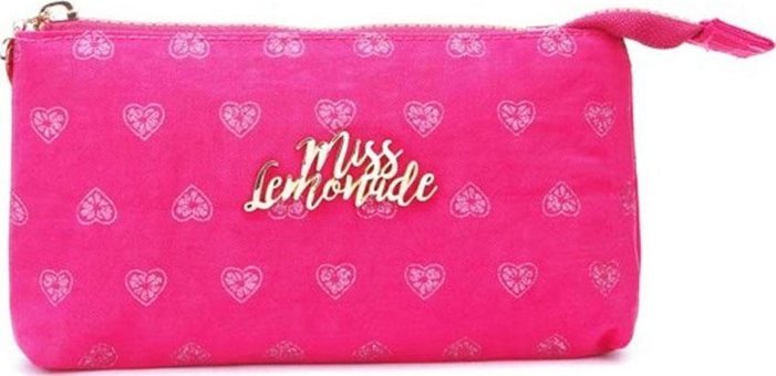 Miss Lemonade 62996 Pembe Desenli Bez Tek Gözlü Kalpli Dikdörtgen Cüzdan Kalemlik