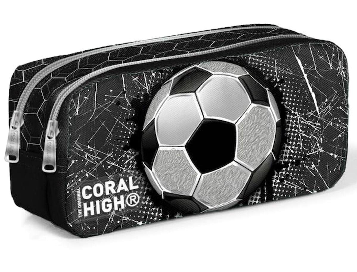 Coral High 12086 Siyah Baskılı Polyester Bölmeli Çift Gözlü Futbol Topu Dikdörtgen Cüzdan Kalemlik