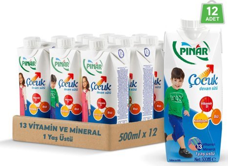 Pınar Çocuk Laktozlu Sade İnek Süt 12x500 ml