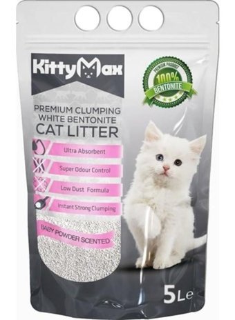 Kittymax Bebek Pudralı Topaklanan İnce Taneli Bentonit Kedi Kumu 5 lt