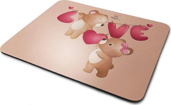 WuW Aşk ve Ayıcık Temalı 22x18 cm S Mousepad Kahverengi-Kırmızı