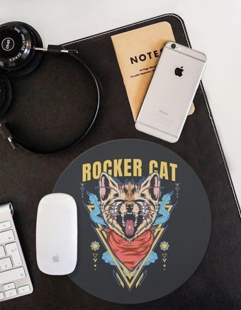 WuW Rocker Kedi Yuvarlak 20 cm S Mousepad Çok Renkli