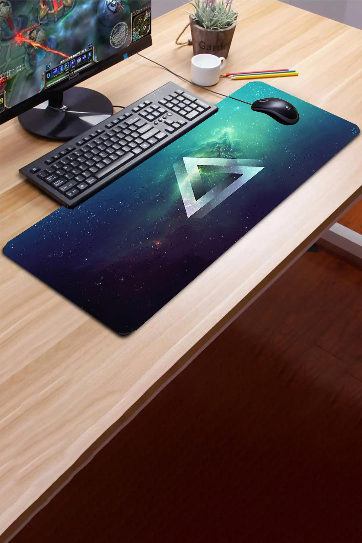 SonicTouch Üçgen Desen 32x70 cm XL Gaming Mousepad Çok Renkli