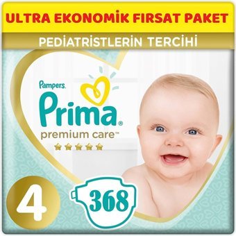 Prima Premium Care 4 Numara Cırtlı Bebek Bezi 368 Adet