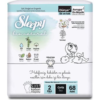 Sleepy Bio Natural 2 Numara Organik Cırtlı Bebek Bezi 68 Adet