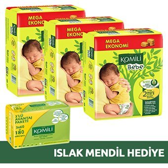 Komili Mini 2 Numara Cırtlı Bebek Bezi 3x78 Adet