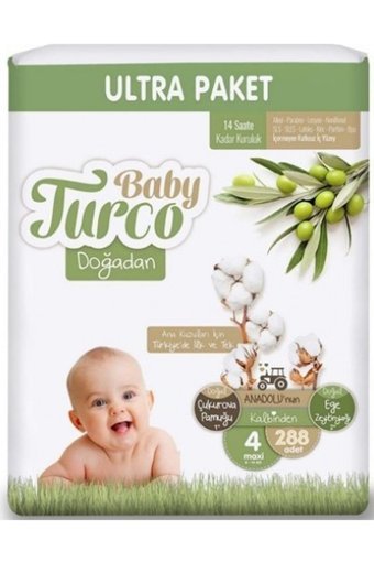 Baby Turco Doğadan 4 Numara Bantlı Bebek Bezi 3x96 Adet