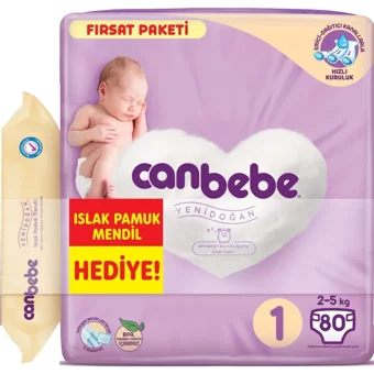 Canbebe Extra Fırsat Paketi Yenidoğan 1 Numara Bantlı Bebek Bezi 480 Adet + Mendil - 1
