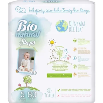 Sleepy Bio Natural Jumbo 5 Numara Organik Cırtlı Bebek Bezi 6x80 Adet