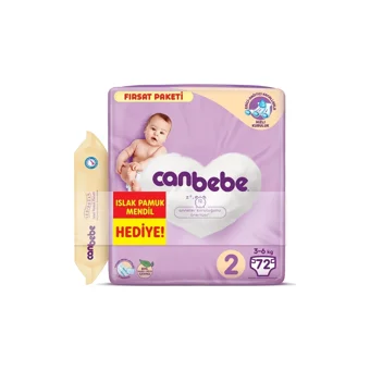 Canbebe Fırsat Paketi 2 Numara Bantlı Bebek Bezi 4x72 Adet + Islak Mendil