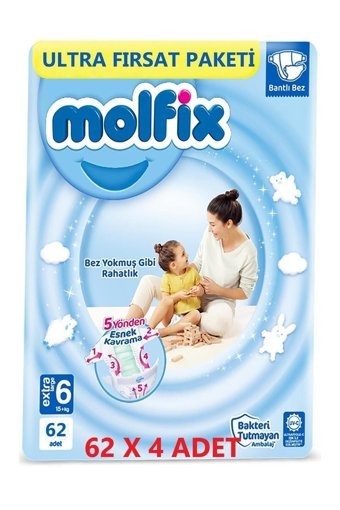 Molfix Extra large 6 Numara Cırtlı Bebek Bezi 4x62 Adet