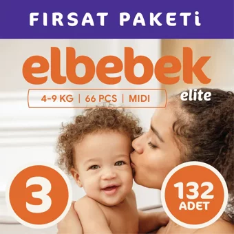 Elbebek Elite Midi 3 Numara Cırtlı Bebek Bezi 132 Adet