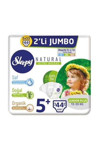 Sleepy Natural Ultra Hassas 5 Numara Organik Cırtlı Bebek Bezi 44 Adet