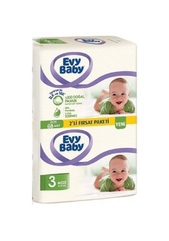 Evy Baby 2'li Fırsat Paketi Midi 3 Numara Cırtlı Bebek Bezi 124 Adet