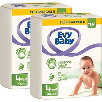 Evy Baby 3'lü Fırsat Paketi Maxi 4 Numara Cırtlı Bebek Bezi 180 Adet